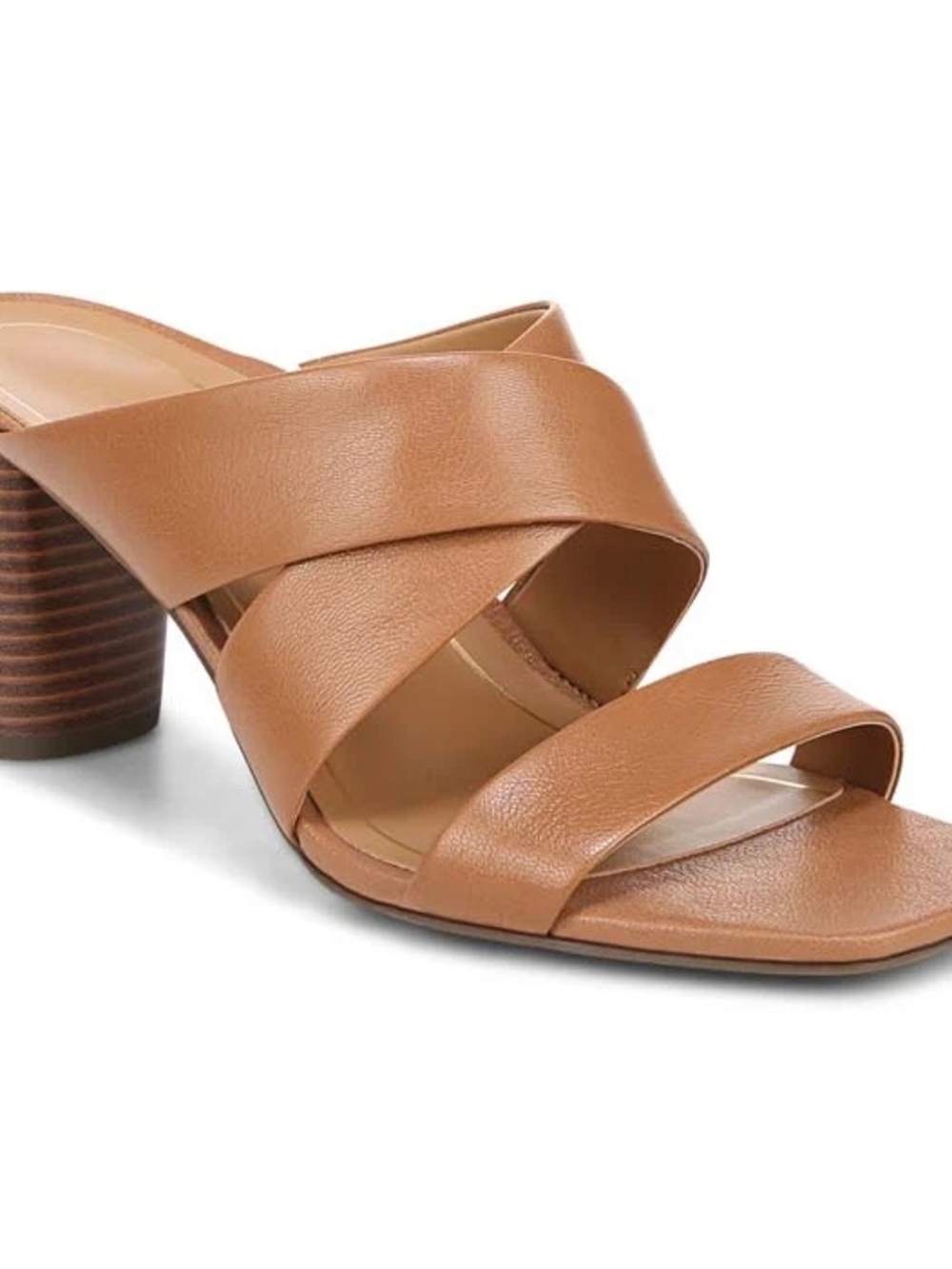 Vionic Merlot Leather Crisscross Block Heel Sandal in Toffee